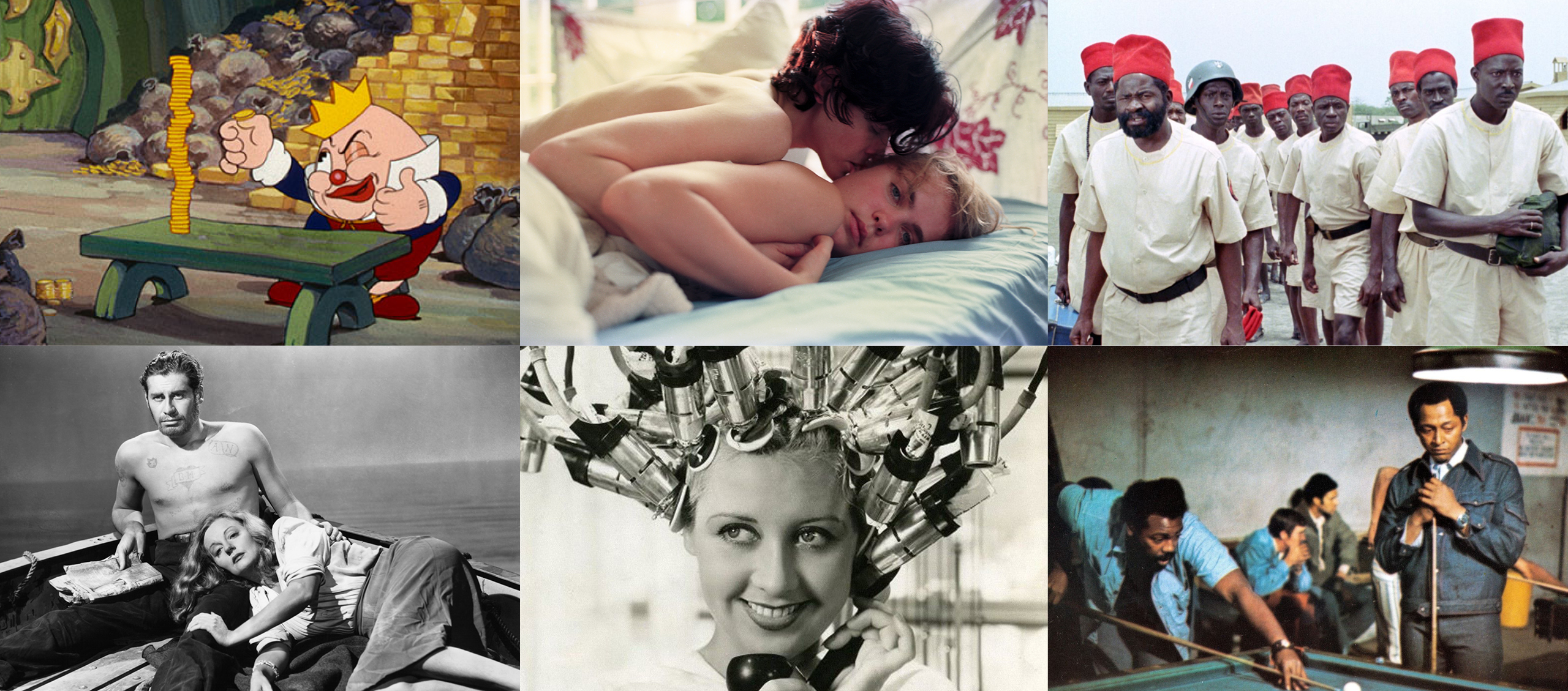 Six stills from films in the festival arranged in a grid.